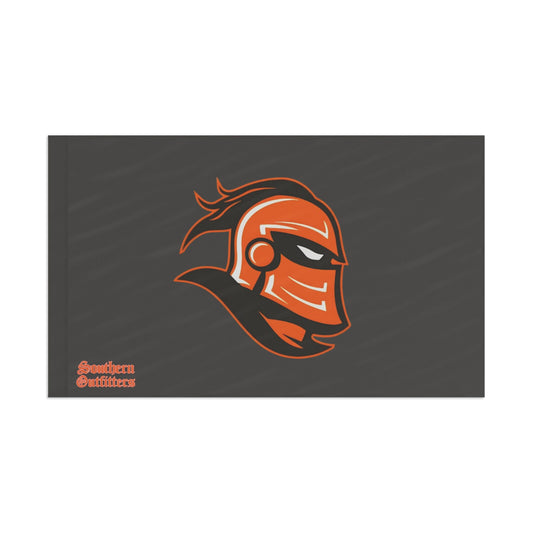 College Knight Mascot Flag — Orange & Gray Team Banner