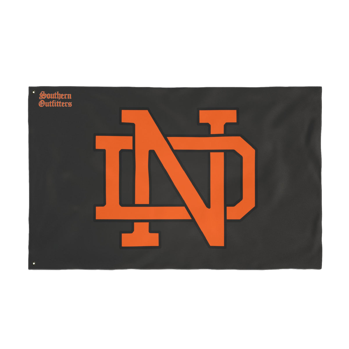 Double-Sided Team Flag — Orange ND Monogram on Black