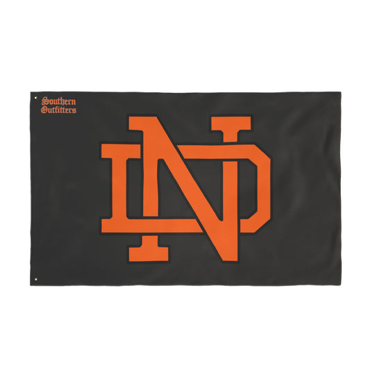 Double-Sided Team Flag — Orange ND Monogram on Black