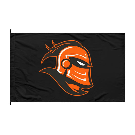 Double-Sided Knight Logo Flag — Black & Orange Team Banner