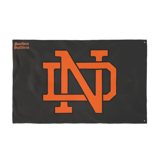 Double-Sided Team Flag — Orange ND Monogram on Black